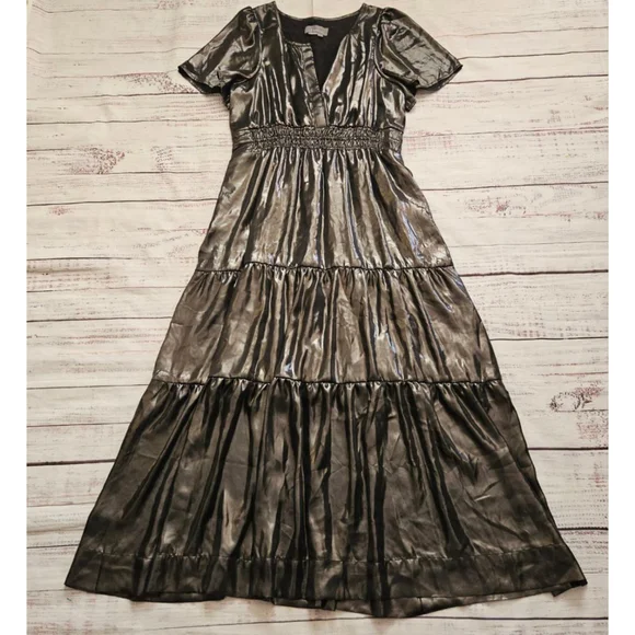 Anthropologie Somerset Maxi Dress Shine Edition Metallic Tiered Holiday Large - Picture 2 of 9